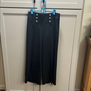 Black High-Waist Wide Leg Pants with Decorative Buttons